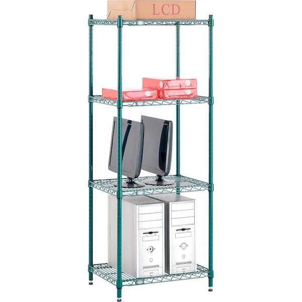 Nexel Poly-Green, 4 Tier, Wire Shelving Starter Unit, 24W x 14D x 54H 14245G - main